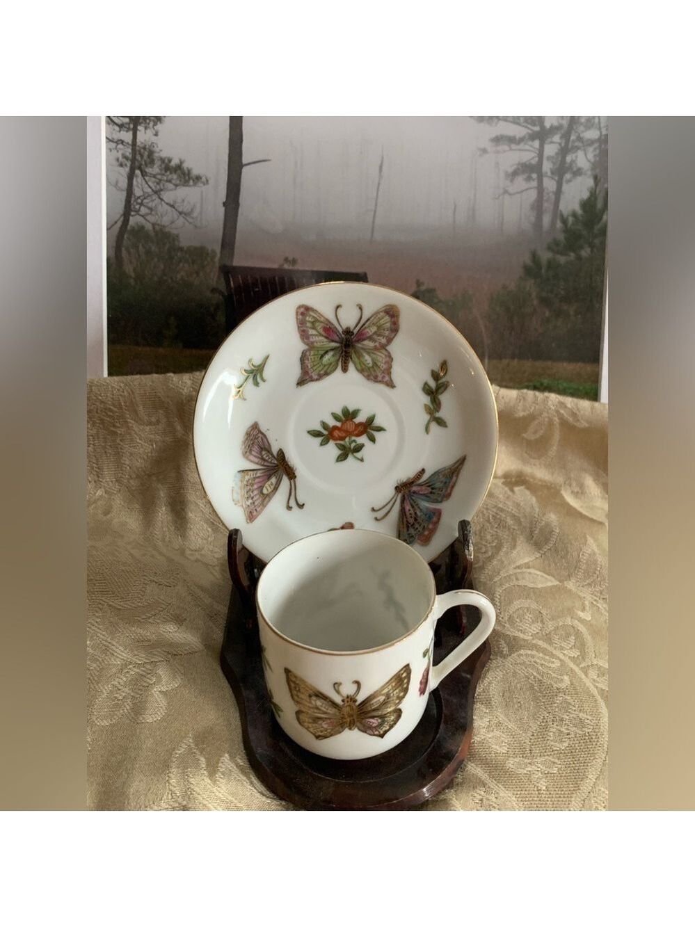 Vintage LJ Japan Small Butterfly Tea Cup & Saucer Set